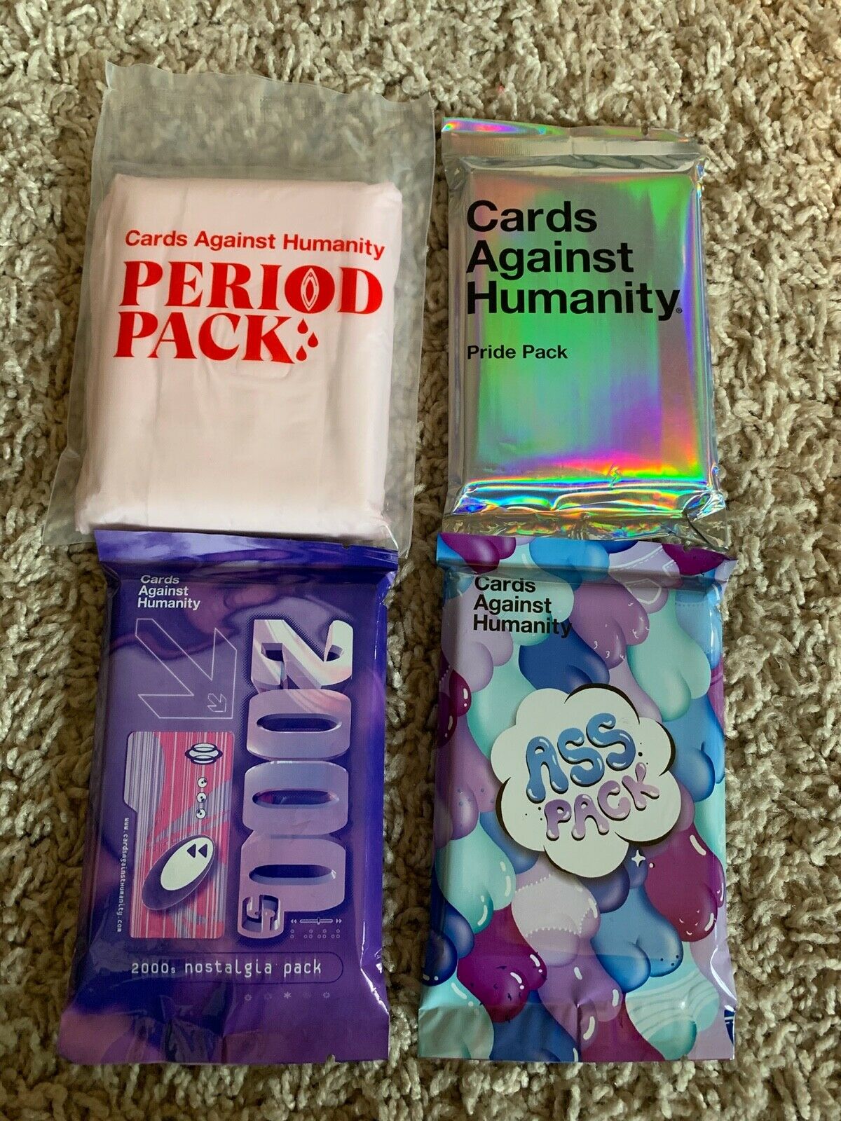 Cards Against Humanity Period, Pride 2000's, And Ass Pack  Expansion Packs New