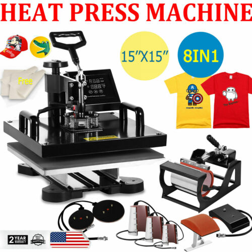 15"x15" 8 In 1 Heat Press Machine Digital Transfer Sublimation T-shirt Mug Hat