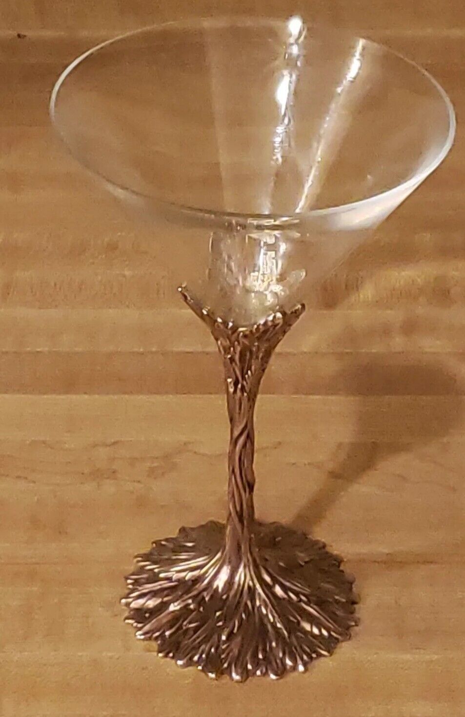 Grey Goose 6.5" Martini Vodka Cocktail  Glass Crystal Pewter Pedestal Vine Leaf
