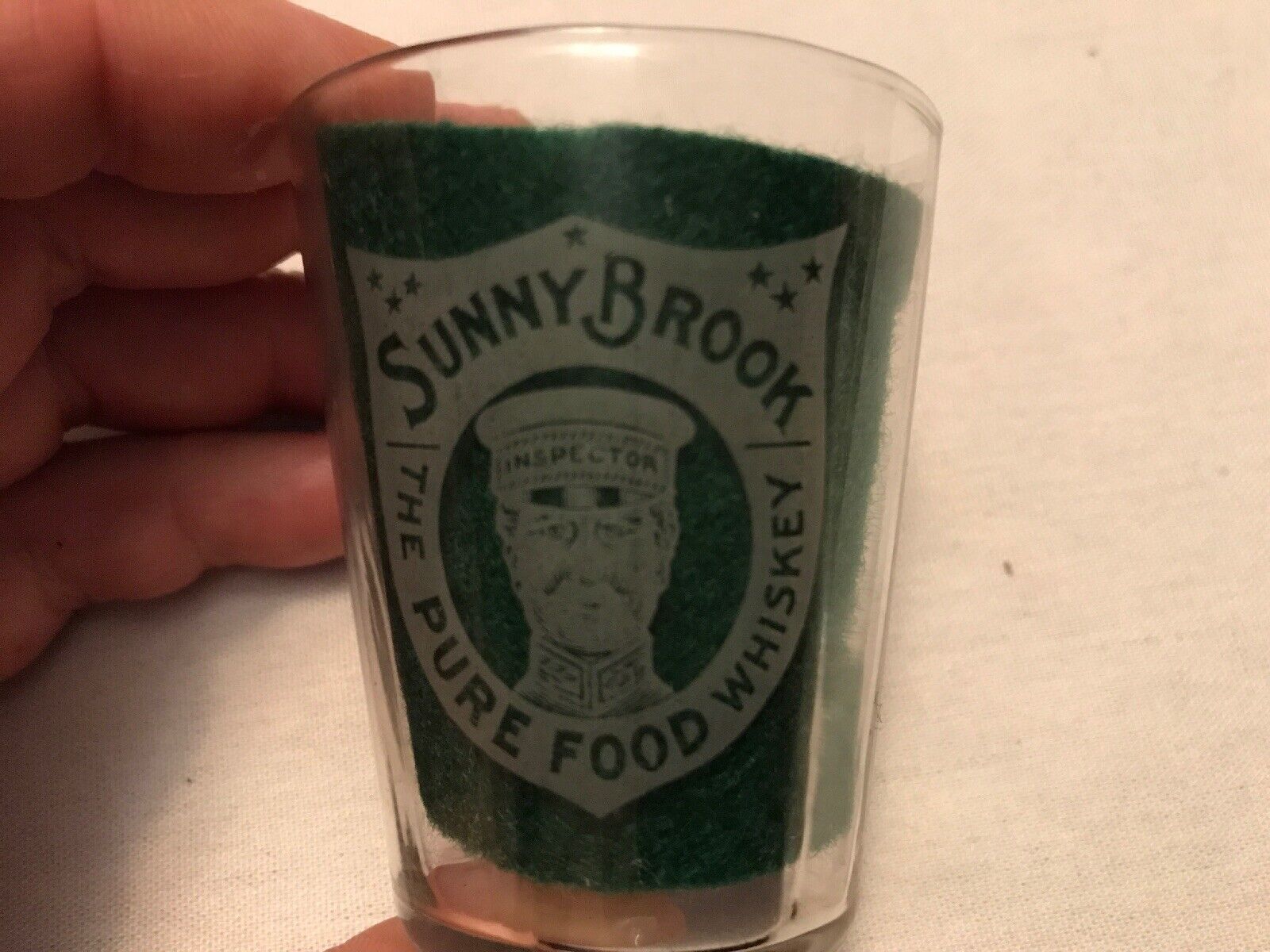 Sunny Brook, The Pure Food Whiskey Vintage Etched Shot Glass