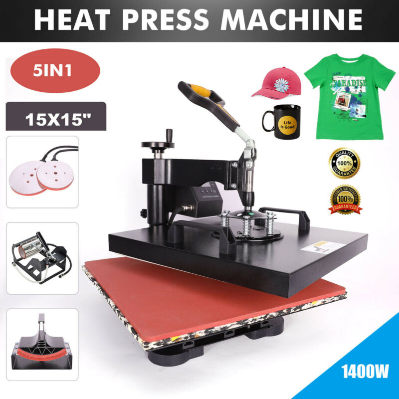 15"x15" Combo T-shirt Heat Press Transfer Machine 5 In 1 Sublimation Swing Away