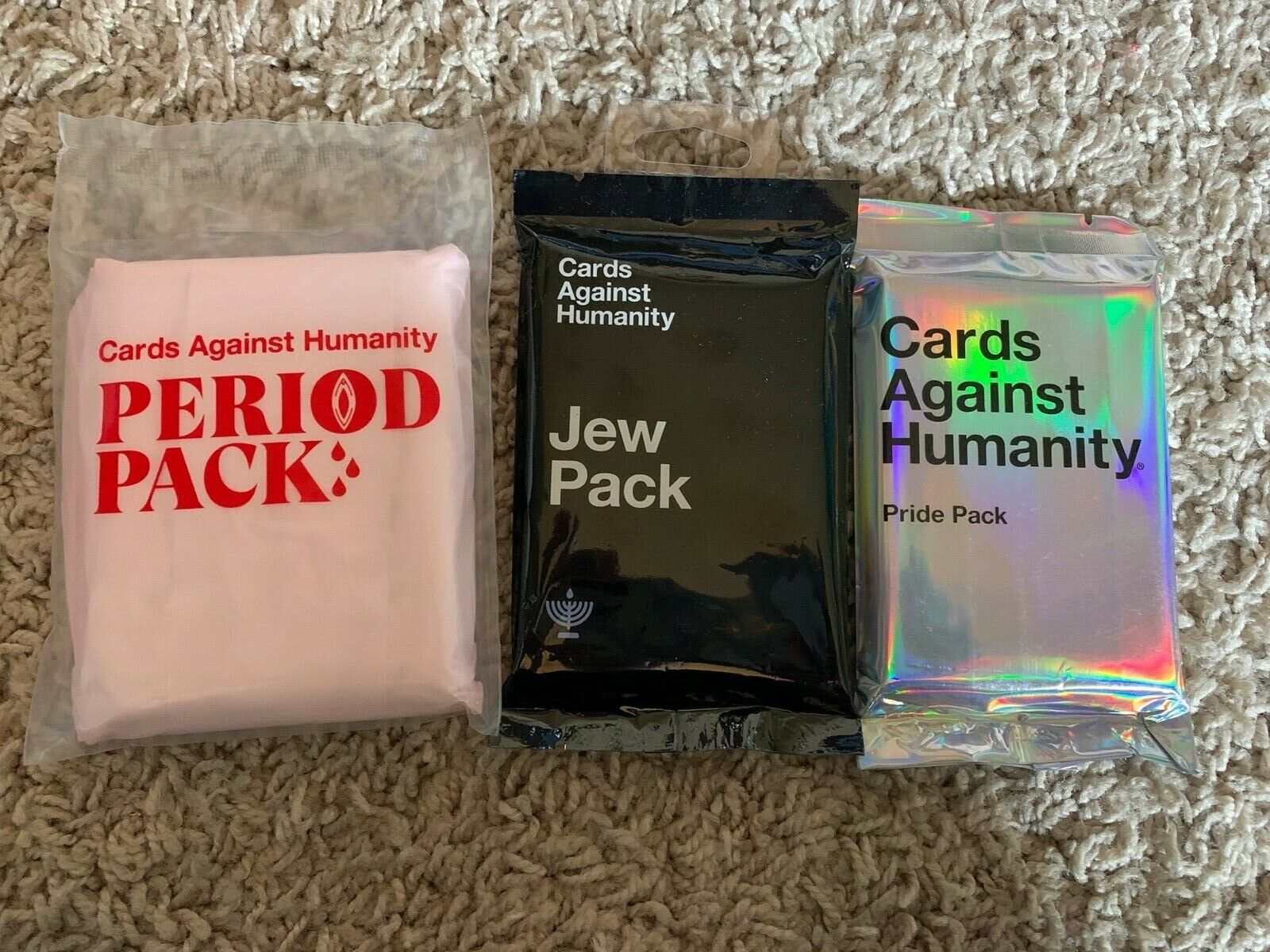 Cards Against Humanity Period, Jewish And Pride Expansion Packs New