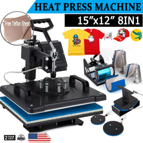 8 In 1 T-shirt Heat Press Machine Digital Transfer Sublimation Mug Hat Plate Cap