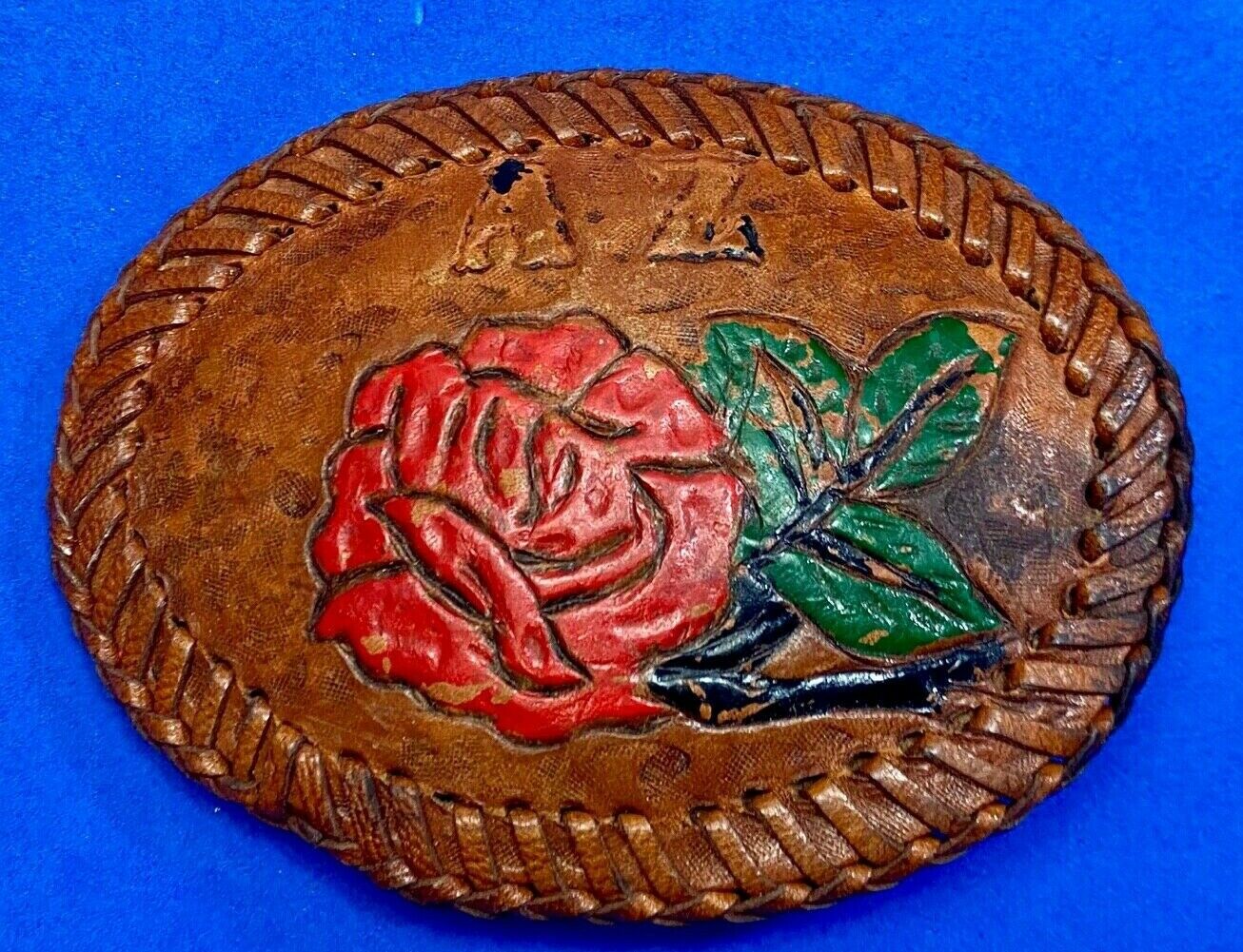 Large Rose Cantered On Quality Stitched Western Leather Belt Buckle
