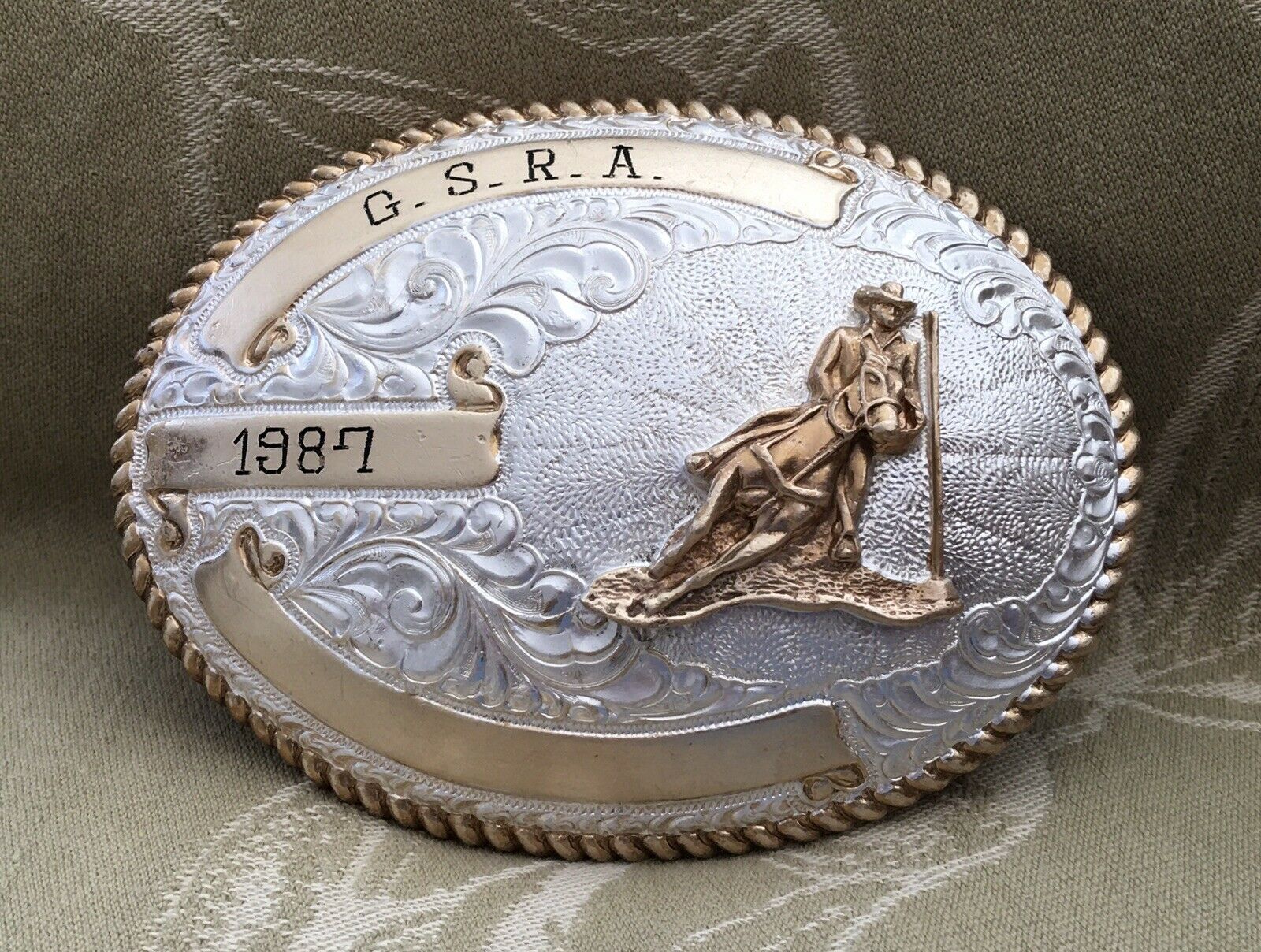 Vtg 1987 Gsra Gem State Rodeo Assoc Idaho Usa Crumrine Cowboy Trophy Belt Buckle