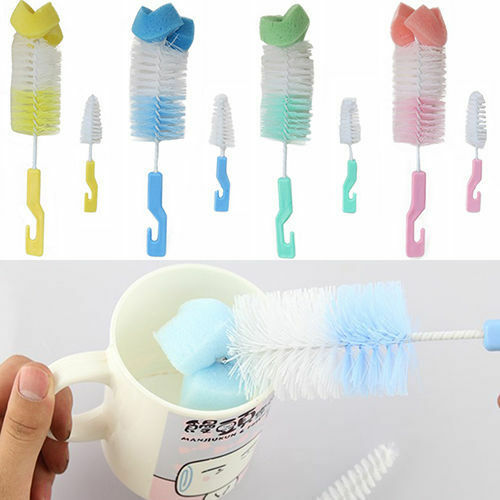 2pcs Baby Nipple Milk Bottle Cup 360 Degree Sponge Cleaner + Pacifier Brush