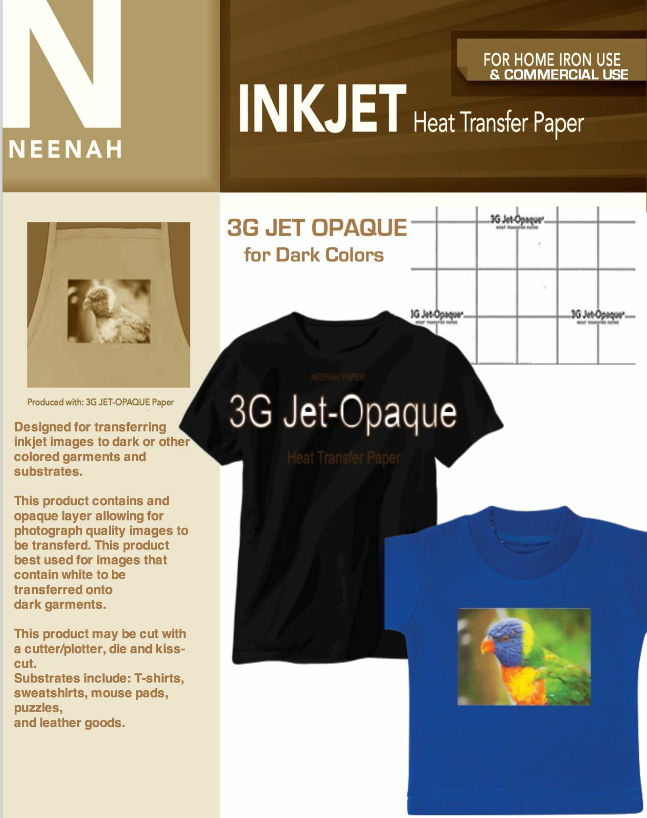 Neenah 3g Jet Opaque Heat Transfer Paper For Dark Colors 8.5x11 (25 Sheets)
