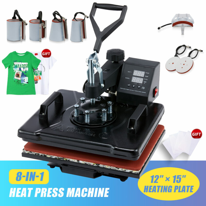 8 In1 Heat Press Machine 12"x15" T-shirt/mug/plate/hat Transfer Swing Away