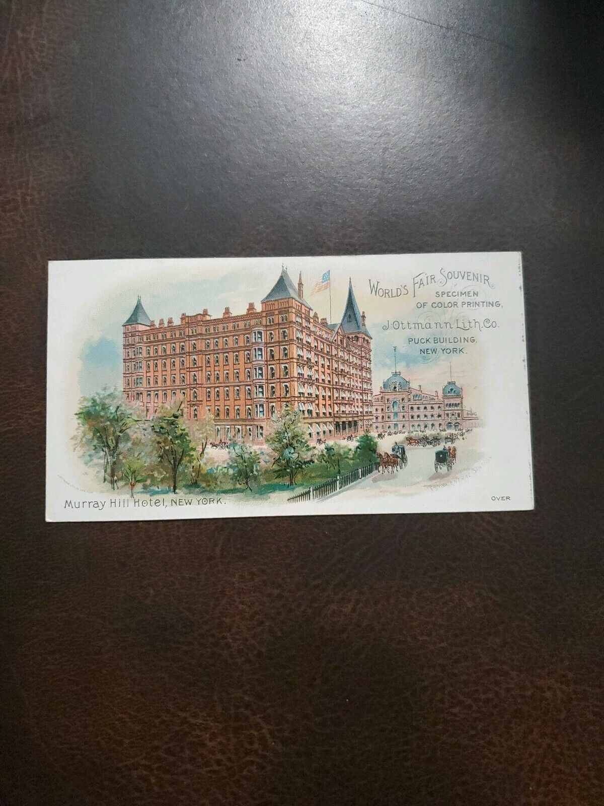 Rare 1900s Nyc Worlds Fair / Murray Park Hotel Park Avenue Trade Card