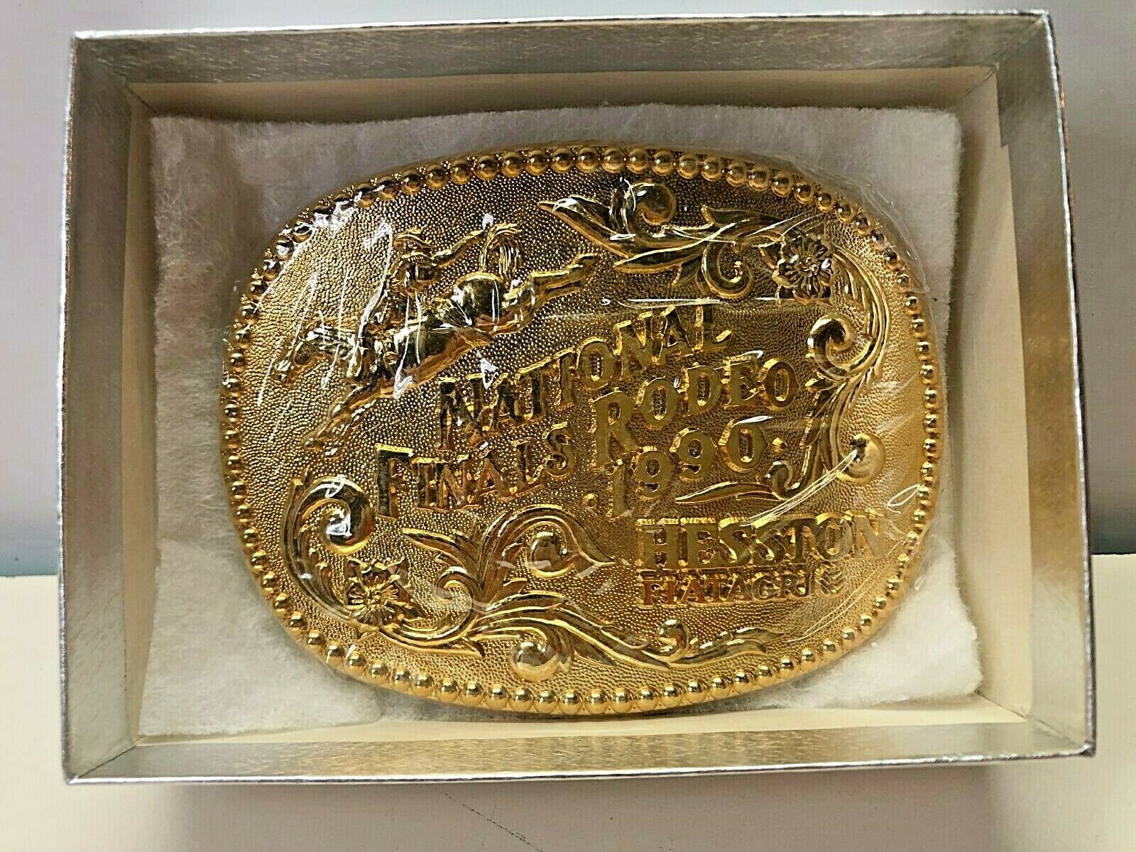 Hesston 1990 Dealer Gold Award Nfr Belt Buckle New In Box Never Worn # 606