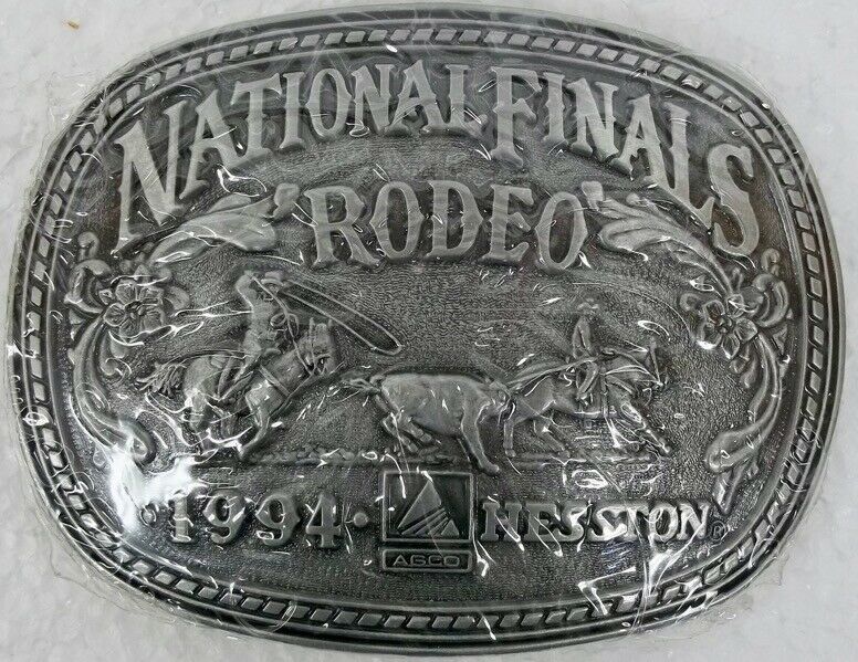 Nos Vtg 1994 Hesston National Finals Rodeo Commemorative Ed Large Belt Buckle
