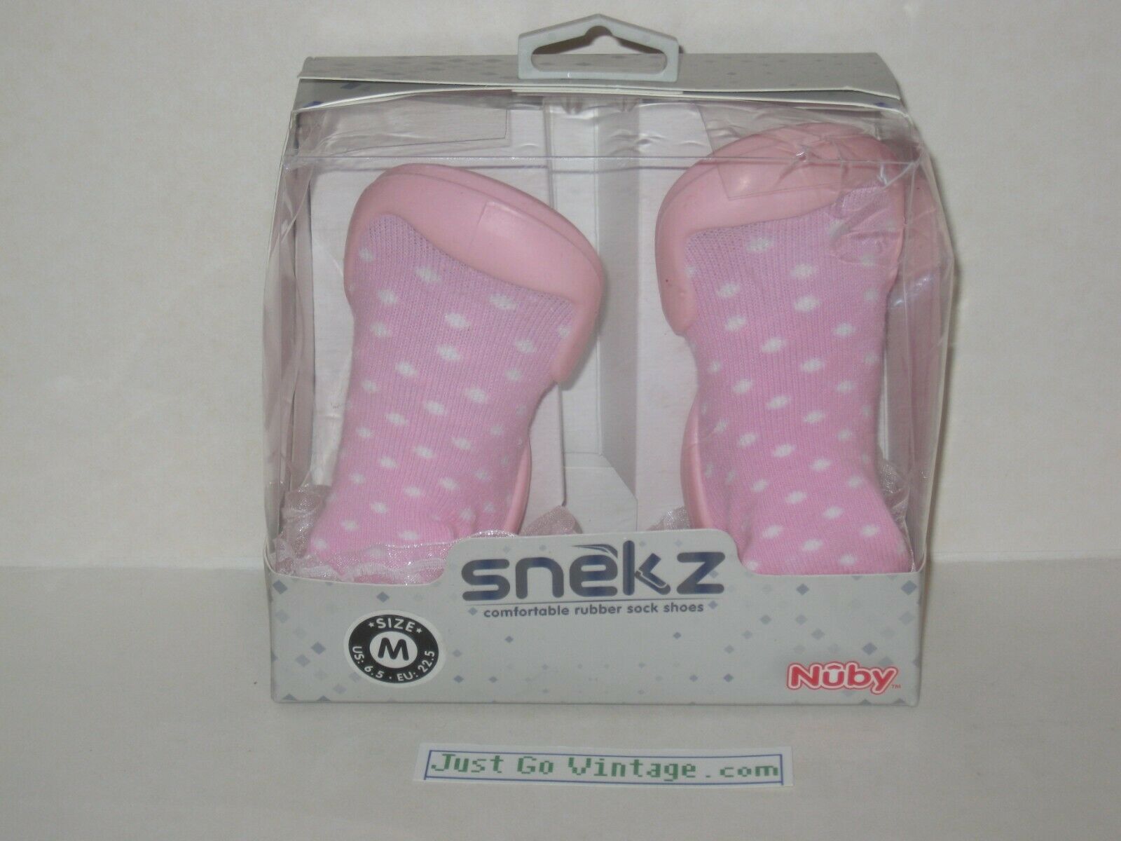 Nuby Snekz Comfortable Rubber Sole Sock Shoes Size Medium Baby Pink Polka Dt New