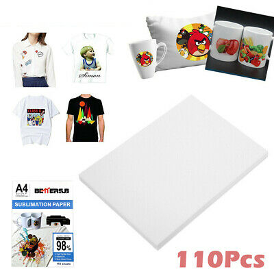 110 Sheets A4 Dye Sublimation Paper Iron On Heat Transfer For Inkjet T-shirt Mug