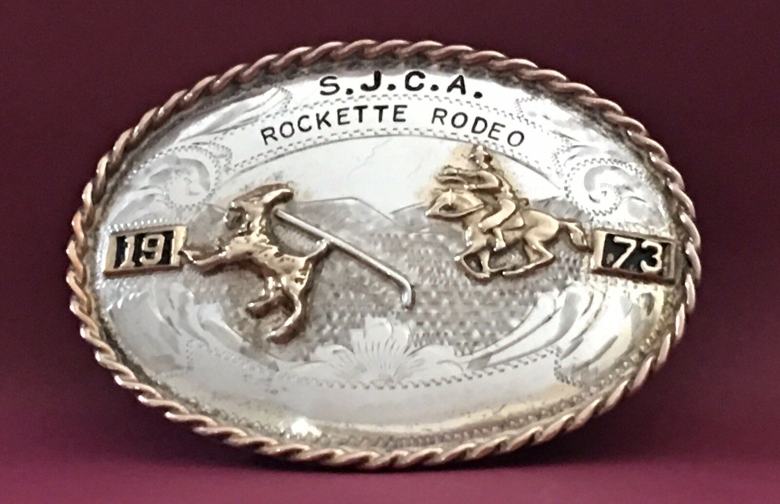 Vtg 1973 S.j.c.a. Rockette Rodeo Sterling Silver Cowboy Rodeo Trophy Belt Buckle