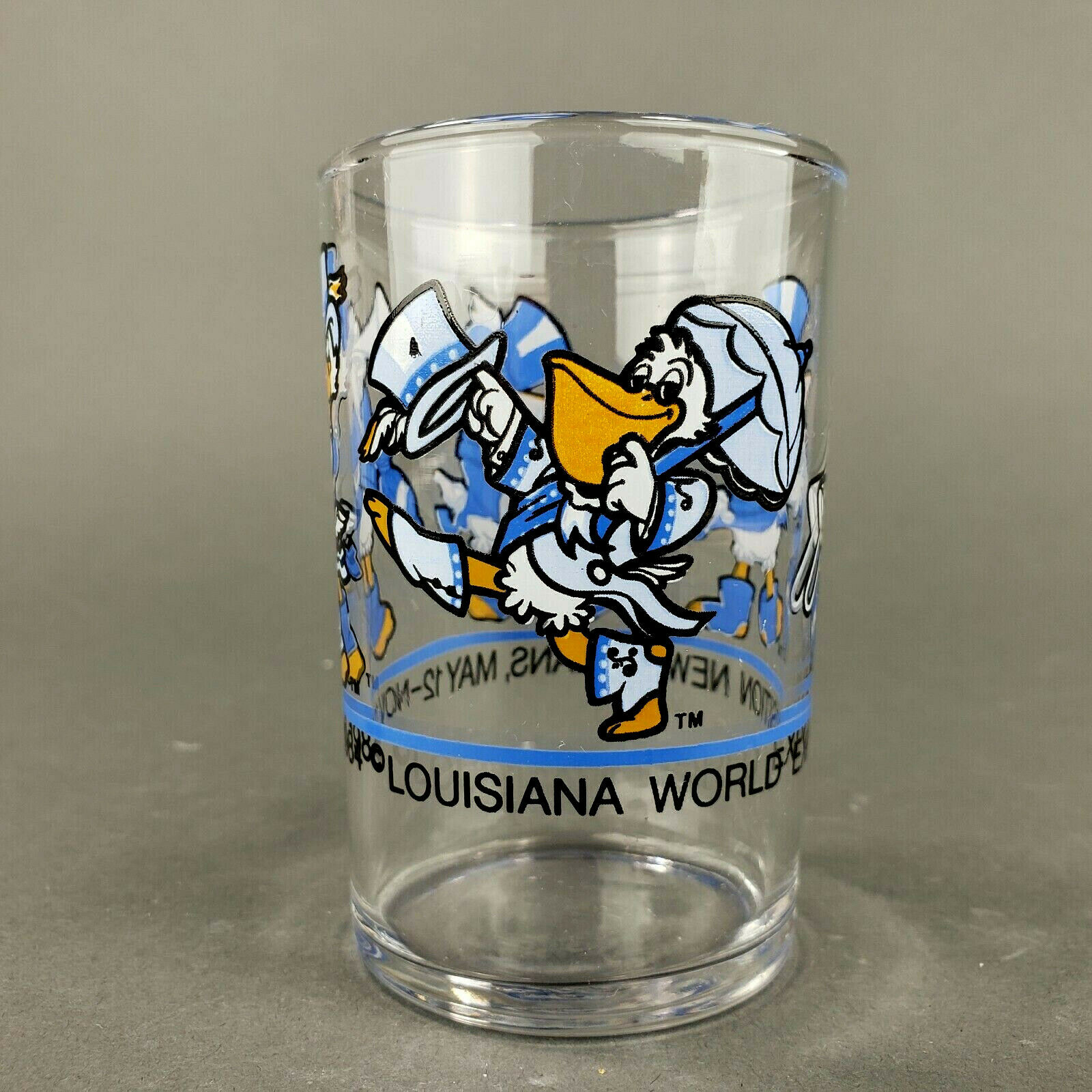 New Orleans World's Fair 1984 Small Juice Glass Seymore D. Fair Playing Jazz